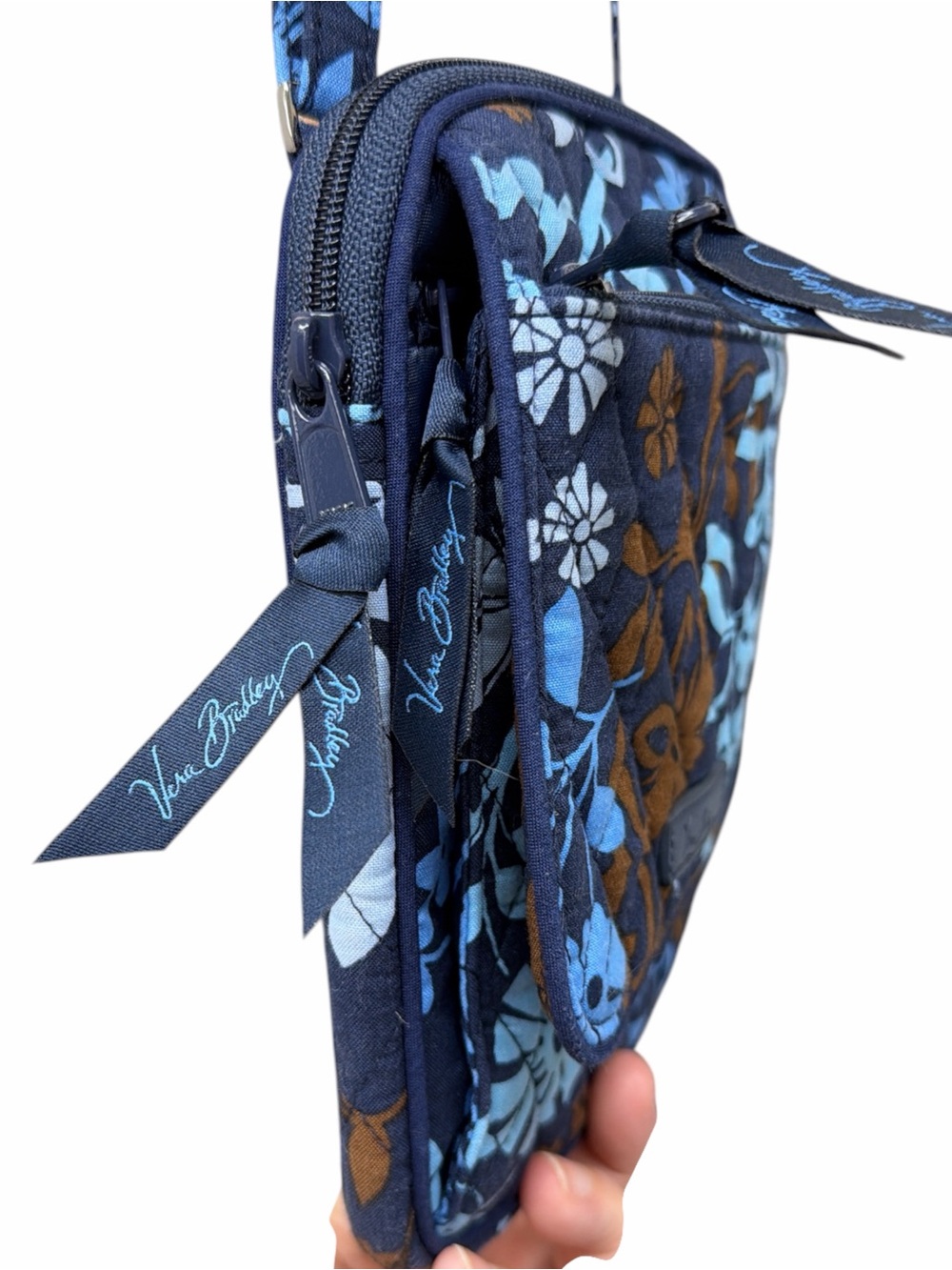 Vera Bradley Mini Hipster Crossbody Bag – Retired Blue & Brown Floral Print - Picture 8 of 8